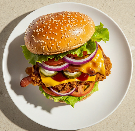 Hot Honey Monster Burger With Fries & Shake 